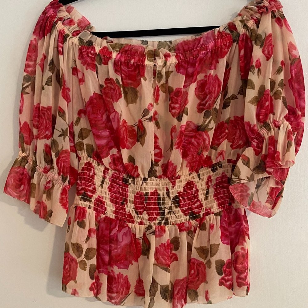 L’AGENCE Aubriella Dawn Rose Wood Off-Shoulder Top Size S
